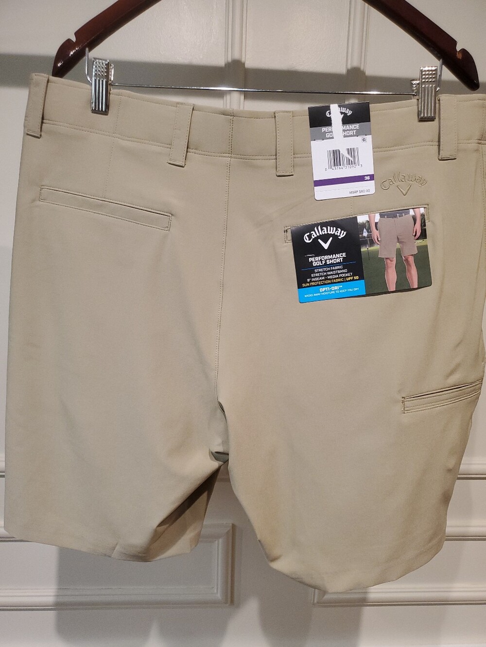 NWT Callaway Men's Flat-Front Tan Golf Performance Shorts 9" Inseam Size 36 - Picture 4 of 11